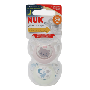 NUK Пустышка 0-6 м силикон Star Day&Night 2 шт