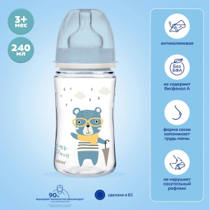 Canpol 35/232_blu Антиколиковая бутылочка с широким горлышком Easy Start - BONJOUR PARIS 240 мл PP