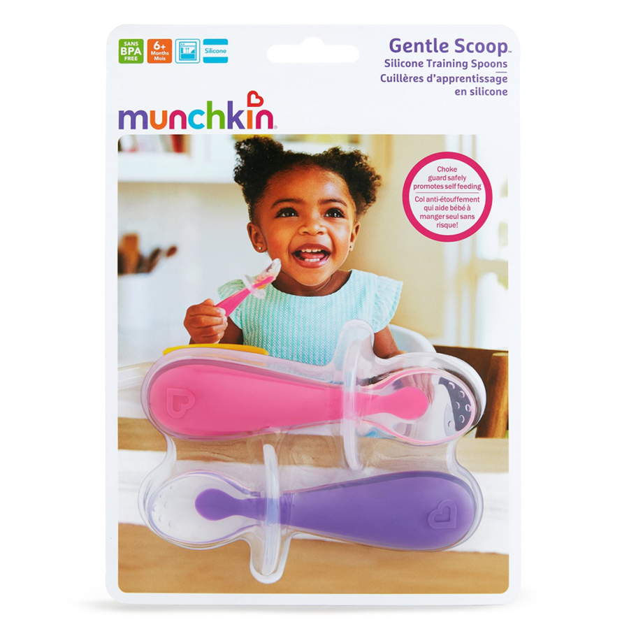 Munchkin ложки силиконовые обучающие с ограничителем Gentle Scoop™Розовый 2 шт. 6+ арт  11220роз