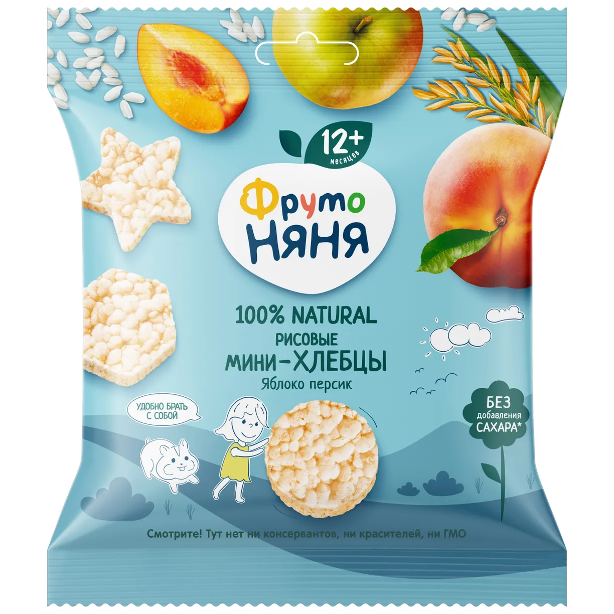 ФрутоНяня мини-Хлебцы Рисовые яблоко-персик 12м+