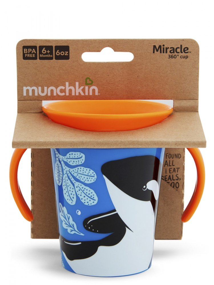 Munchkin поильник-непроливайка MIRACLE® 360° ЭКО с ручками, Косатка, 177мл. 6+