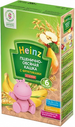 Каша Heinz безмолочная пшеница-овсянка-фрукты 200г с 6месяцев