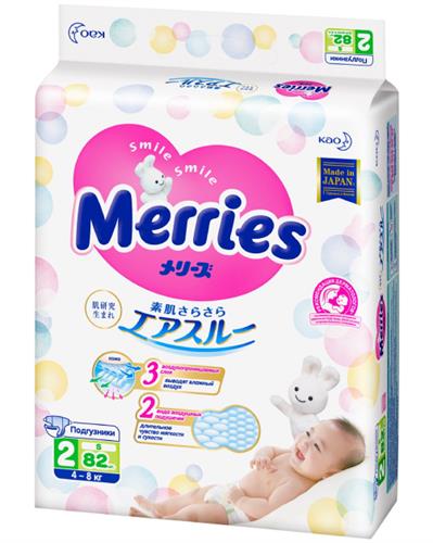 Подгузники для детей MERRIES размер S 4-8кг 82 шт