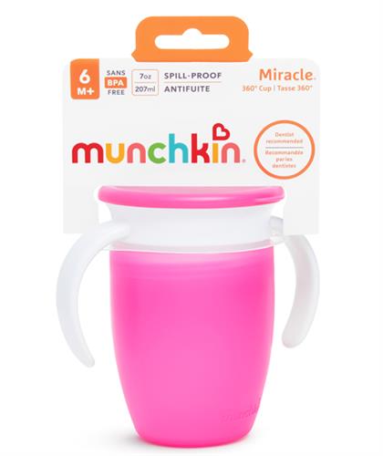 Munchkin поильник-непроливайка MIRACLE® 360° с  крышкой и ручками, Розовый, 207мл. 6+