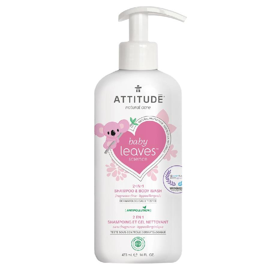 Шампунь-гель Baby Leaves 2в1 для детей для мытья волос и тела без запаха ATTITUDE473 мл