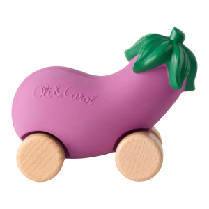 OLI&CAROL Машинка Emma the Eggplant, игрушка-прорезыватель на деревянных колёсах