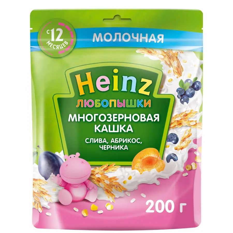 Каша Heinz молочная многозерновая слива-абрикос-черника 200г с 12 месяцев