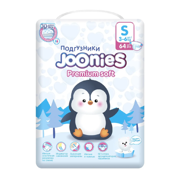 423 Подгузники JOONIES Premium Soft S 64 (3-6 кг)