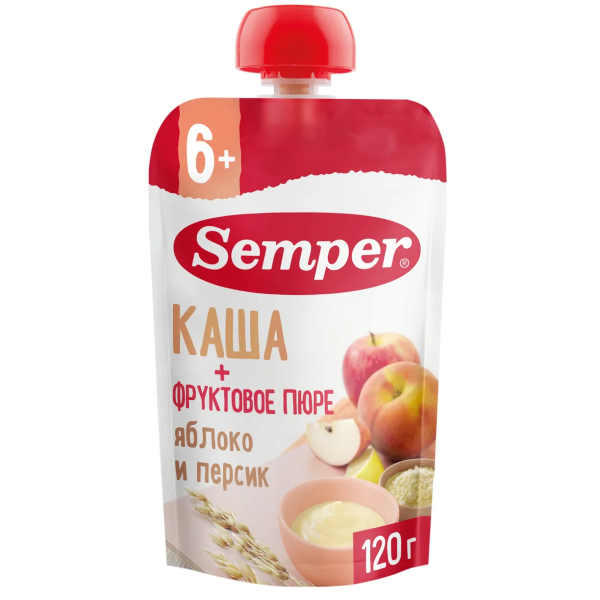 Пюре Semper пюре со злаками яблочно-персиковое пюре с кашей 6м+ 120 гр