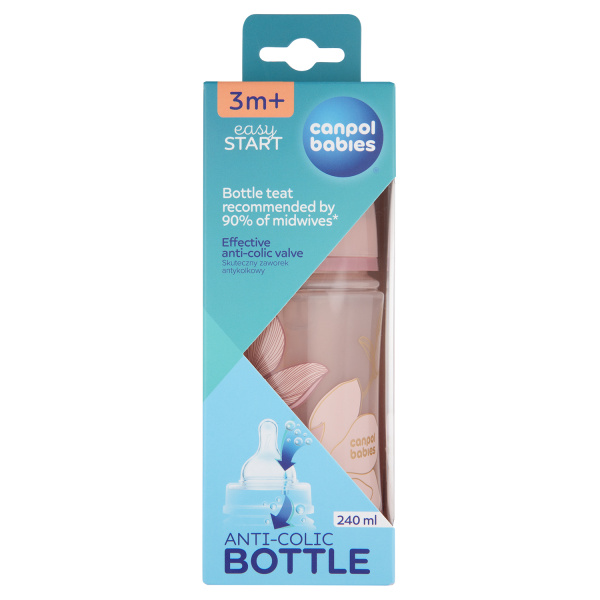 Антиколиковая бутылочка с широким горлышком Canpol babies Easy Start - GOLD 240мл PP розовая 35/240_pin