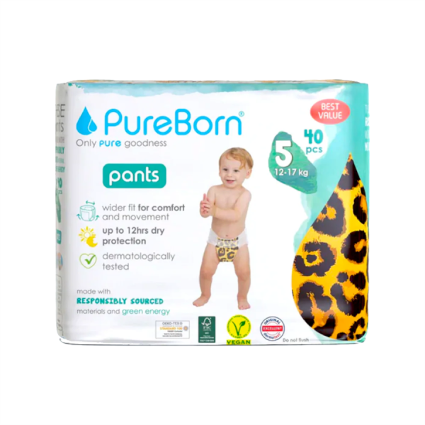 Подгузники-трусики, PUREBORN PULLUP DOUBLE PACK SIZE 5 (Leopard) 12-17 кг