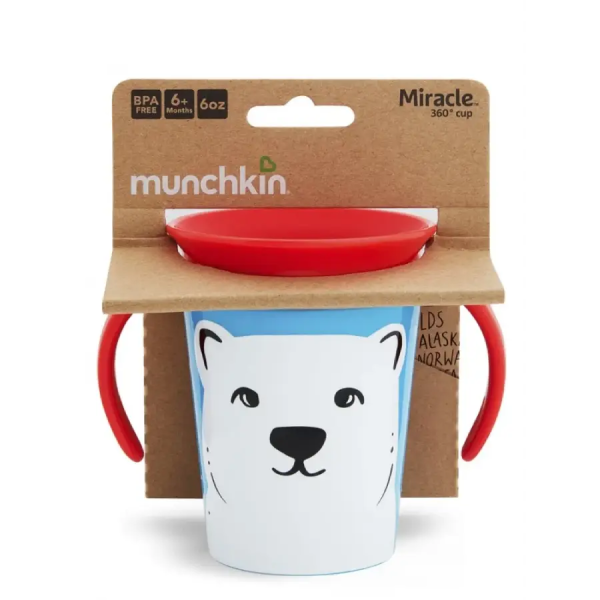 Munchkin поильник-непроливайка MIRACLE® 360°  ЭКО с ручками, Арктический медведь, 177мл. 6+