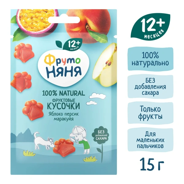 ФрутоНяня фруктовые кусочки Яблоко, персик, маракуя