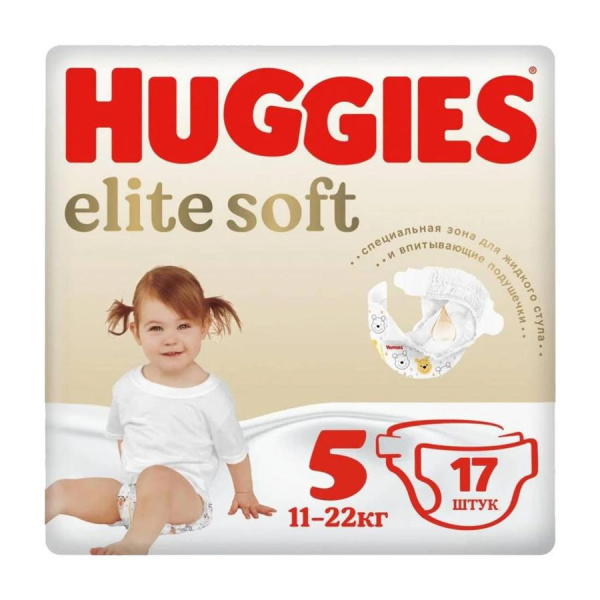 Хаггис/Huggies Подгузники Элит Софт 5 (12-22кг) 17х8