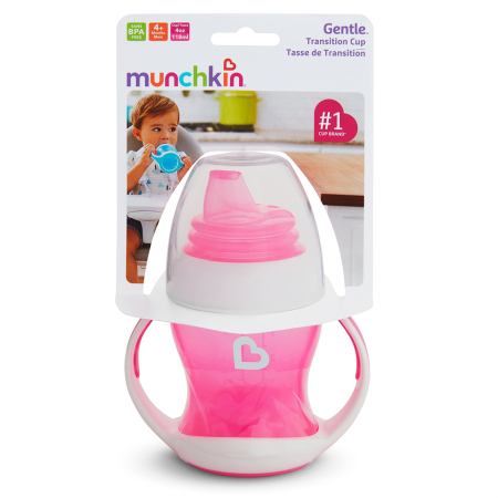 Munchkin обучающий поильник-чашка Gentle™ с ручками розовый 4+ 120мл.