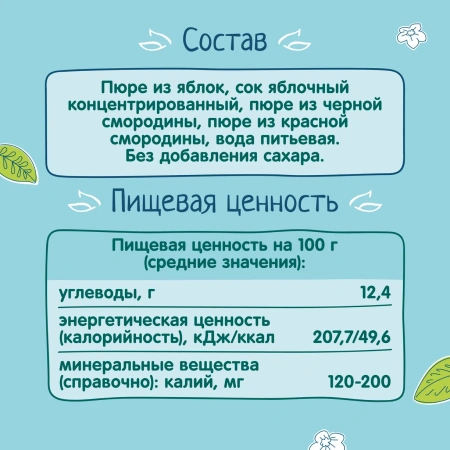 ФрутоНяня 90 гр Пюре из яблок, черной и красной смородины Салатик со смородиной