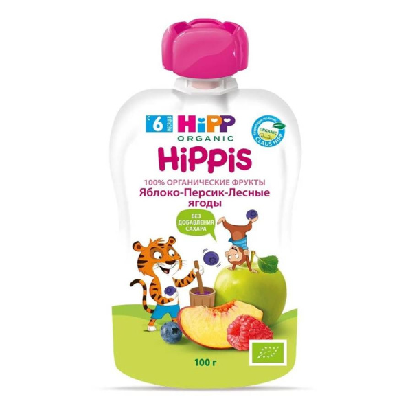 HIPP детское пюре лесные ягоды/яблоко / персик100 гр