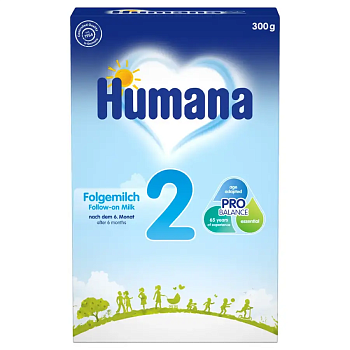 Humana 2 Folgemilch Детская Молочная Смесь для Детей от 6 до 12 месяцев, 300гр