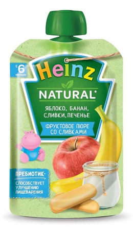 Пюре Heinz дет. яблоко, банан, сливки, печенье 6+ 8081