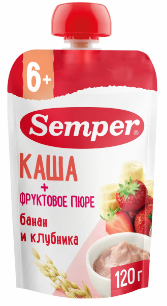 Semper фруктовое пюре со злаками "Бананово-клубничное с кашей"
