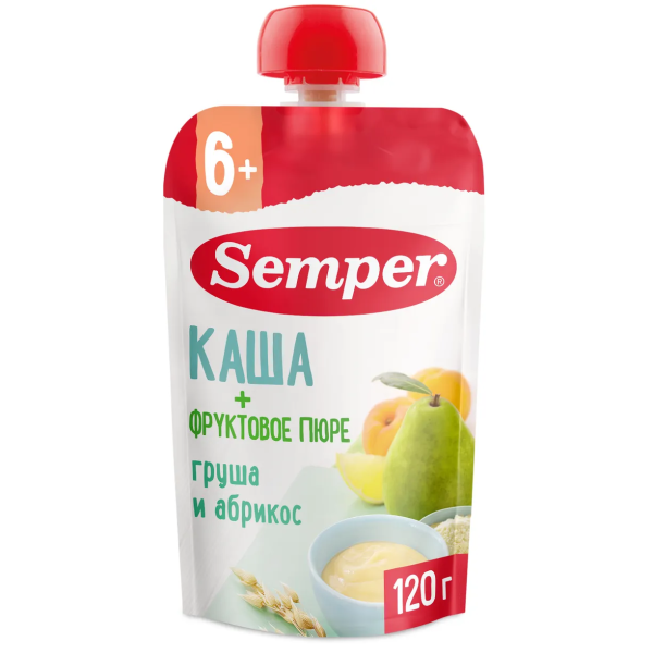 Пюре Semper пюре со злаками грушево-абрикосовое пюре с кашей 6м+ 120 гр