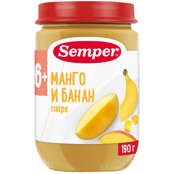 Пюре Semper манго банан 6м+ 190 гр