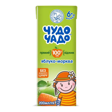 ЧУДО-ЧАДО Сок яблоко- морковь прямого отжима 200мл 