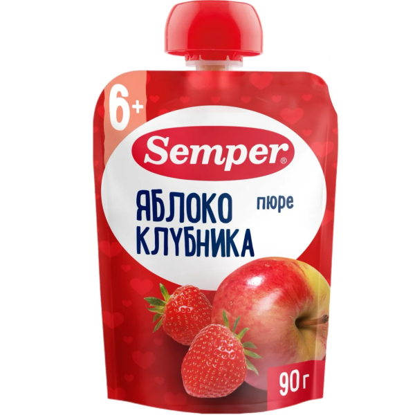 Пюре Semper яблоко клубника 6м+ 90 гр