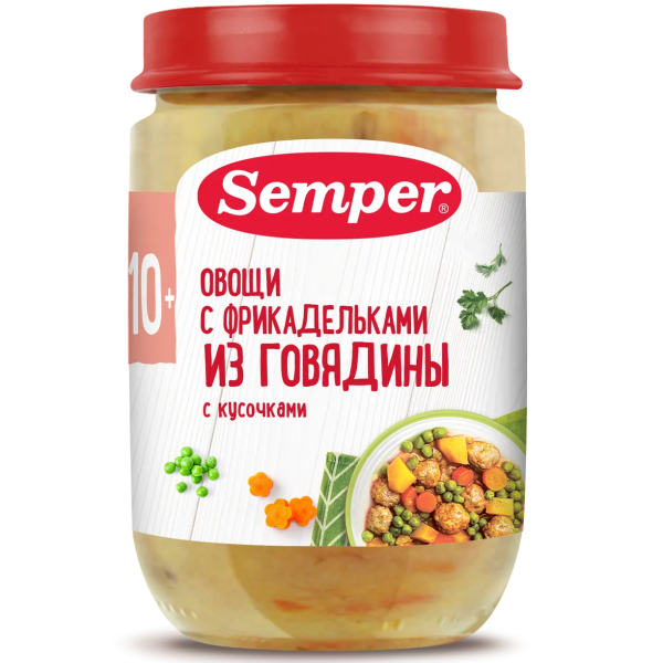 Пюре Semper овощи с фрикадельками из говядины 10м+ 190 гр