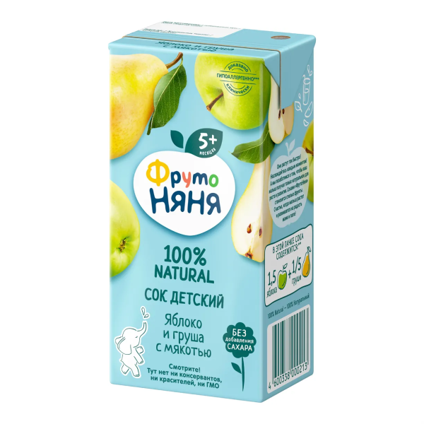 ФрутоНяня 0,2 л Сок Яблочно-Грушевый с мякотью 