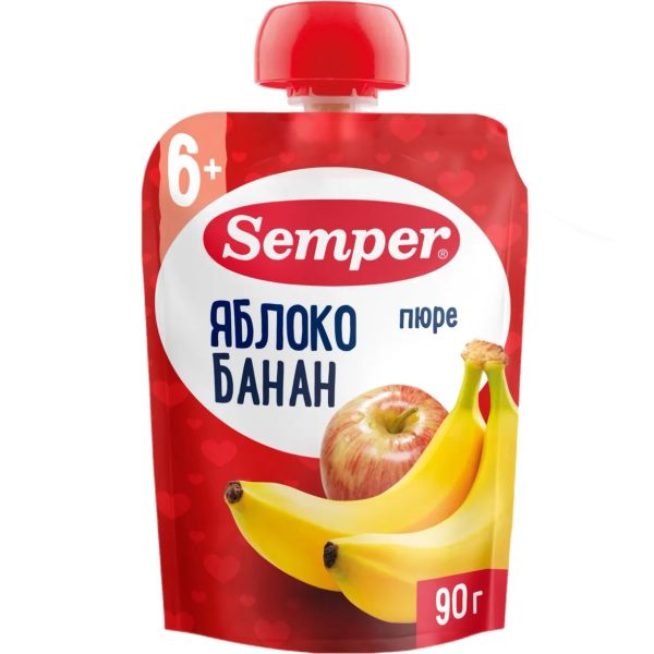 Пюре Semper яблоко банан 6м+ 90 гр