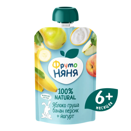 ФрутоНяня 90 гр Пюре из яблок, груш, бананов и персиков с йогуртом