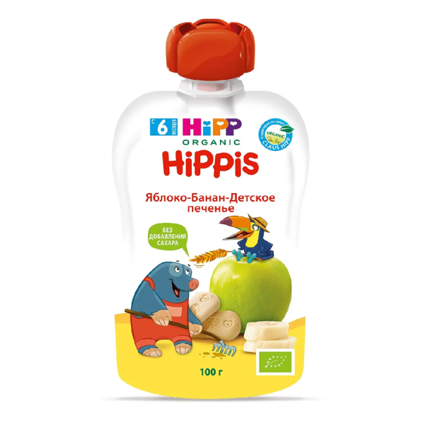 HIPP Детское Пюре Яблоко, Банан с печеньем 100 гр