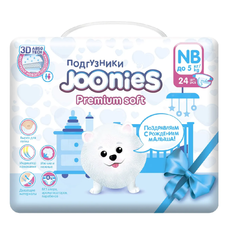 416 Подгузники JOONIES Premium Soft NB 24 (0-5 кг)