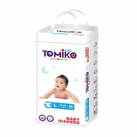 ПОДГУЗНИКИ ДЕТСКИЕ L (9-13 КГ) 56 ШТ. TOMIKO PREMIUM SOFT