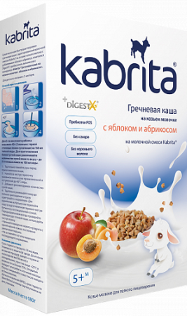 Kabrita/Кабрита каша на козьем молоке гречневая яблоко-абрикос, 180г, с 5 месяцев