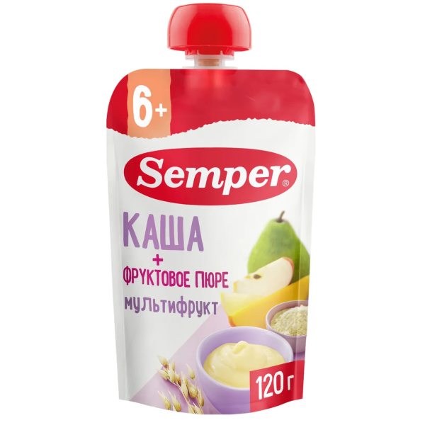 Пюре Semper со злаками мультифруктовое пюре с кашей 6м+ 120 гр