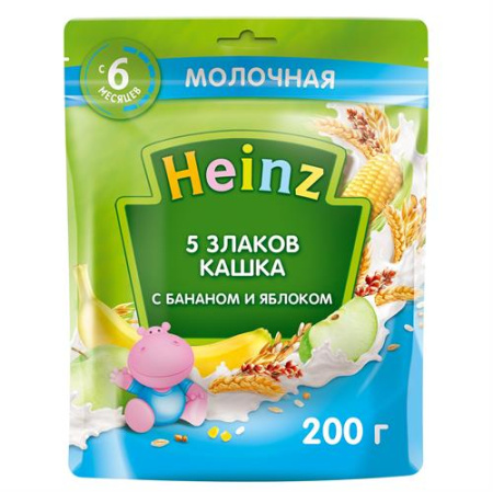 Каша молочная Heinz 5 злаков-банан-яблоко 200г с 6месяцев