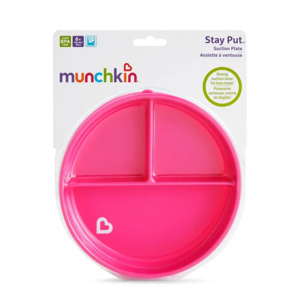 Munchkin детская тарелочка секционная на присоске Stay Put™, Розовый, 6+