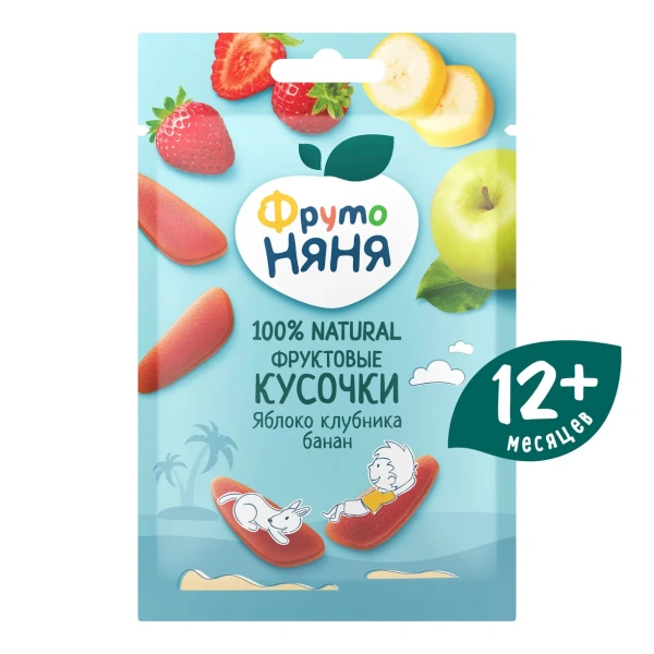 ФрутоНяня фруктовые кусочки яблоки, клубника, банан