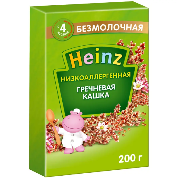 Каша безмолочная Heinz низкоаллергенная гречка 200г с 4месяцев
