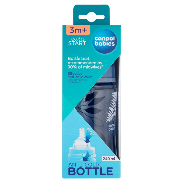 Антиколиковая бутылочка с широким горлышком Canpol babies Easy Start - GOLD 240мл PP (Голубая) 35/240_blu