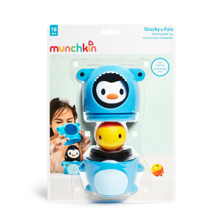 Munchkin игрушка для ванны 3 в 1 акула пингвин рыбка Sharky & Pals™Nesting  NEW, 18+