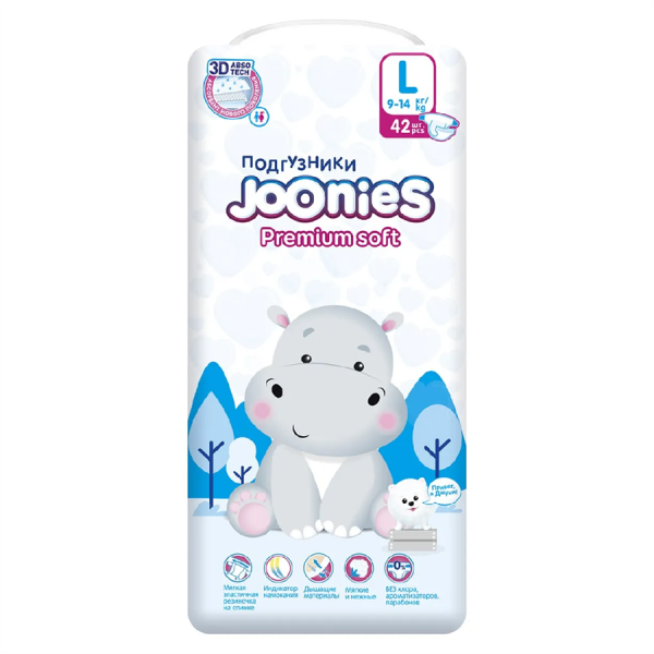 Подгузники JOONIES Premium Soft L 42 (9-14 кг)
