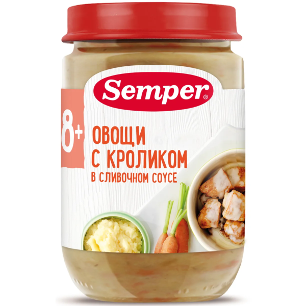 Пюре Semper овощи с кроликом в сливочном соусе 8м+ 190 гр