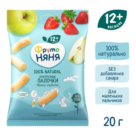 ФрутоНяня 20 гр Палочки кукурузные Яблоко и Клубника