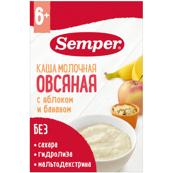Каша Semper молочная овсяная яблоко банан 6м+ 180 гр