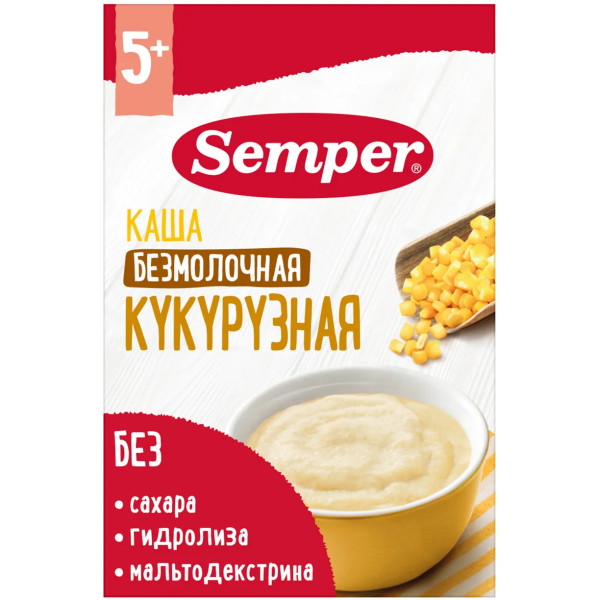 Каша Semper безмолочная кукурузная 5м+ 180 гр