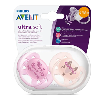 Пустышка Philips Avent ultra soft с футляром для стерилизации 2шт 6-18месяцев SCF223/04