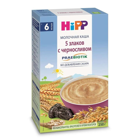 HIPP Milk Pap дет молочная каша 5 злаков с черносливом 250 гр